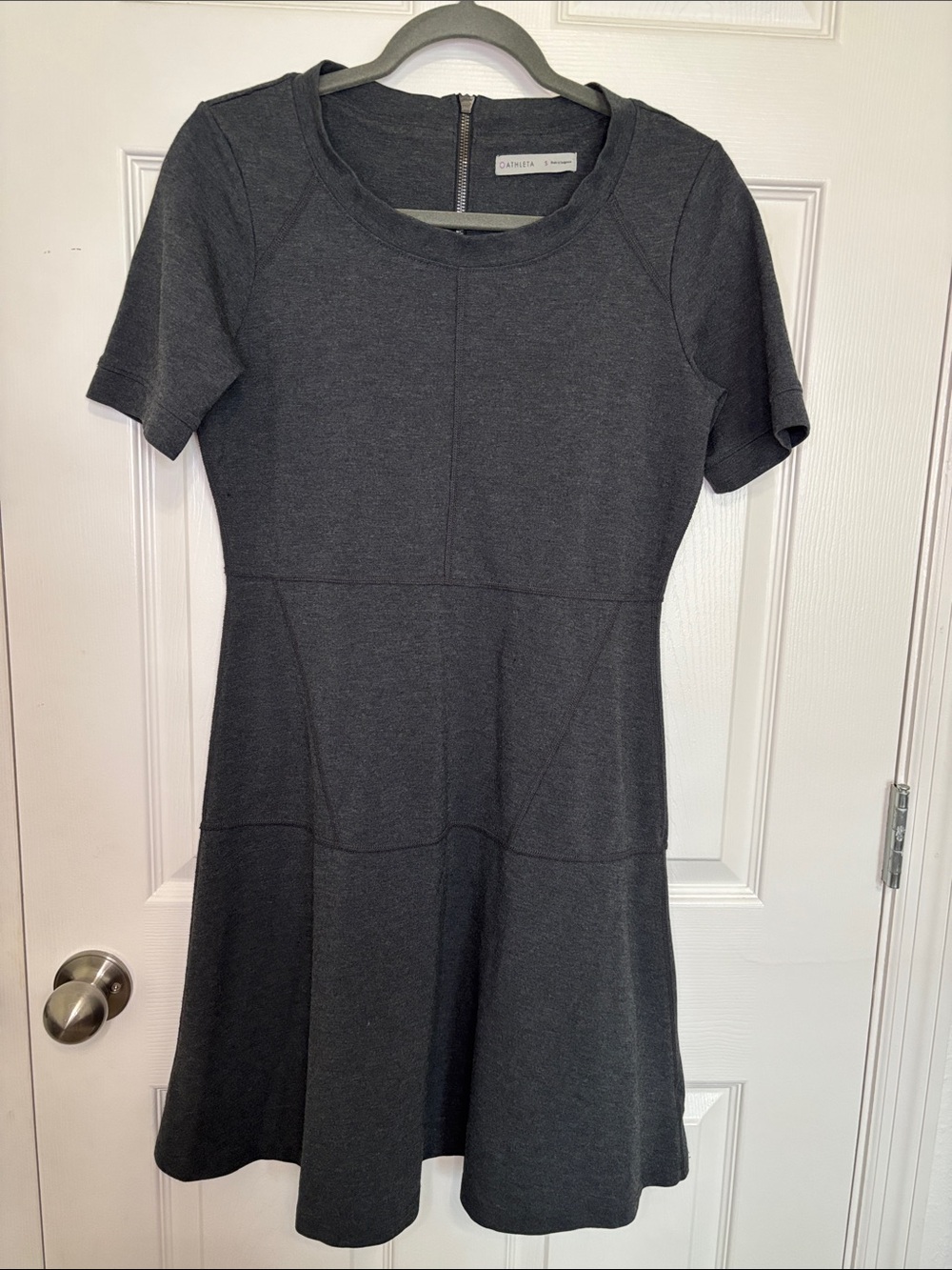 Athleta Charcoal Gray Short-Sleeve Fit & Flare Midi Dress Size S